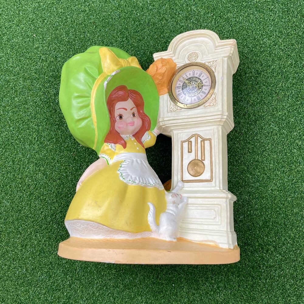 Vintage Byron Molds Girl Bonnet Ceramic Grandfather Hand Painted Clock